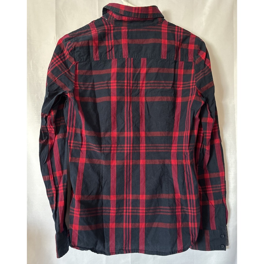 Tommy Hilfiger Women's Blue Red Plaid Flannel Roll Sleeve Cotton Shirt Size S/P - Picture 4 of 6